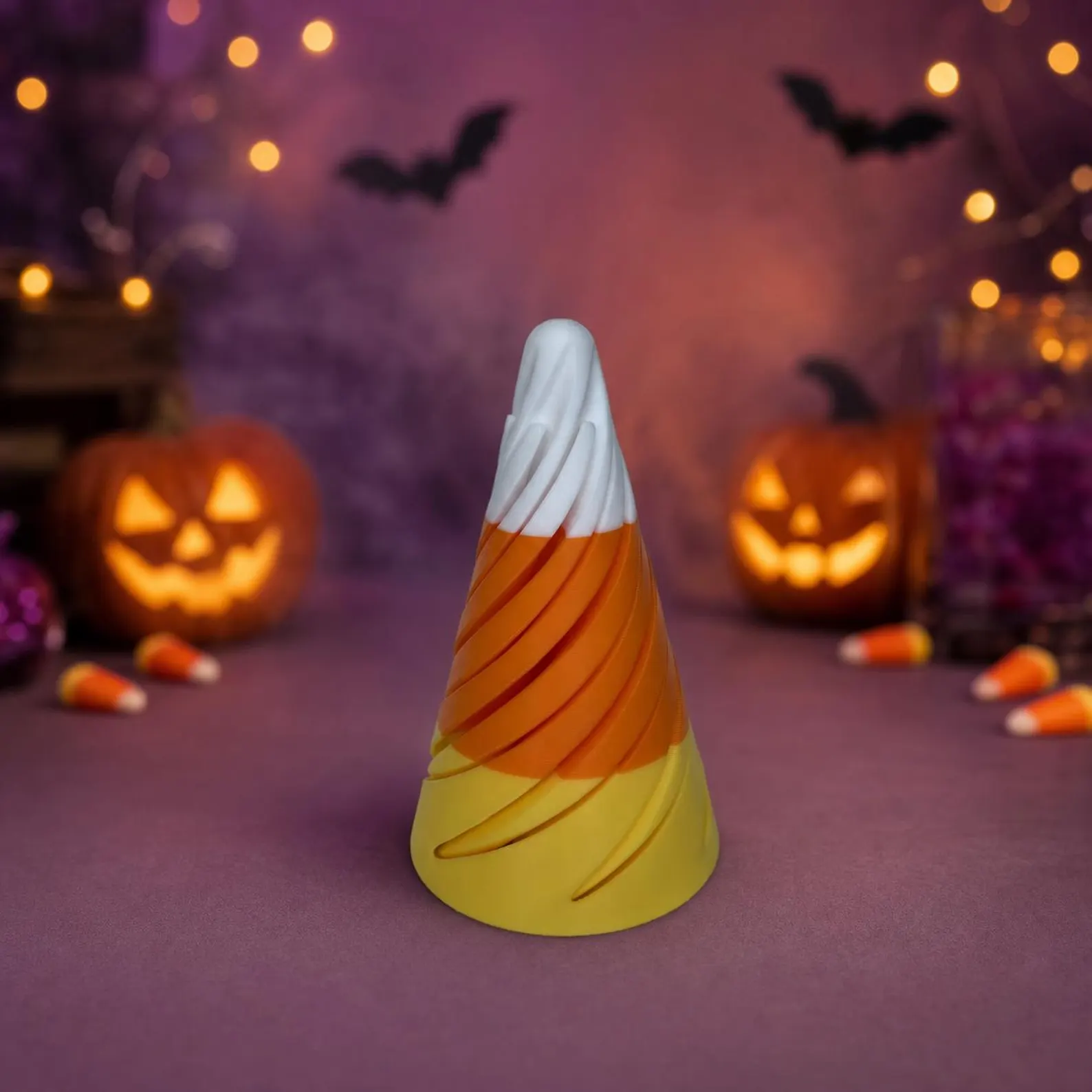 White, orange and yellow candy-corn-inspired pass-through spiral cone